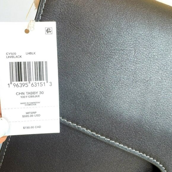 Coach Authentic Black Tabby Shoulder Bag 30 Silver Hardware NWT - Picture 12 of 15